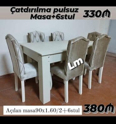 tap az masa ve oturacaqlar: Qonaq otağı üçün, Yeni, Açılmayan, Dördbucaq masa, 6 stul — 30