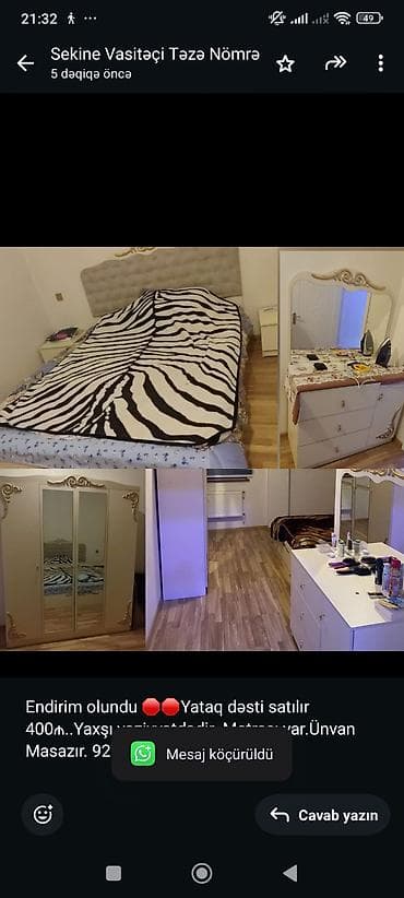 çeni: Endirim olundu 🛑🛑Yataq dəsti satılır 400₼. Yaxşı — 1