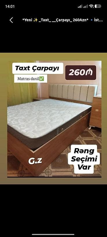 Taxt çarpayı – 260 AZN - Matras daxildir - Rəng seçimi var Rahat