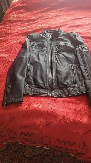 Qara kişi dəri gödəkçə - Material: dəri (parıltılı, sıx toxumalı