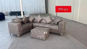 Künc divan dəsti - Material: yumşaq toxumalı parçadan, romb naxışlı
