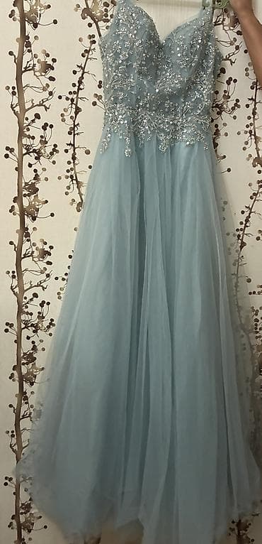 razrezli don: Zərif ziyafət/gecə donu - Rəng: açıq mavi (pastel) - Model: nazik — 4
