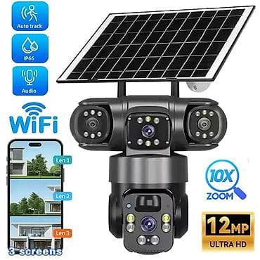 avto kamera: Günəş panelli Wi‑Fi təhlükəsizlik kamerası – 3 linza, 12MP Ultra HD — 1