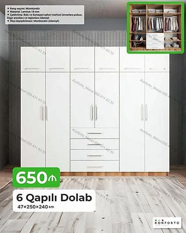 Mebel: 6 qapılı paltar dolabı – 47×250×240 sm - Material: 18 mm laminat - — 1
