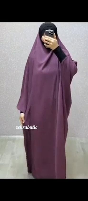 deri plaş: Tək parça jilbab – bənövşəyi rəng - Tam örtüklü, bol kəsimli dizayn — 3