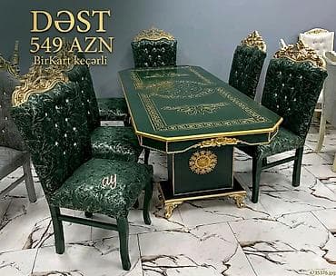 stol ustul: Klassik üslubda yemək otağı dəsti - Dəst: masa + 6 stul - Rəng: tünd — 1