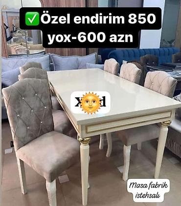 stol stul metbex ucun: Qonaq otağı üçün, Yeni, Dördbucaq masa, 6 stul — 1