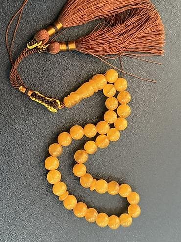 bujuterya: Sarı-kəhrəbə tonlarında klassik təsbeh - Material: təbii daş — 8