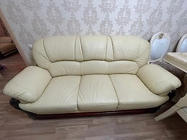 divan: Krem rəngli dəri mebel dəsti - Tərkib: 3 nəfərlik divan + 1 nəfərlik — 3