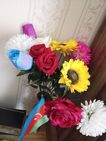 Süni çiçək dəsti – dekorativ buket - Kompozisiya: müxtəlif rəngli