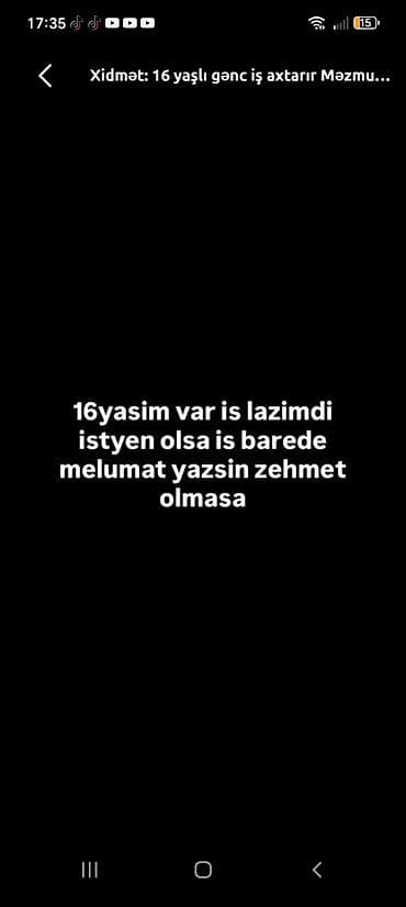 islenmis kunc divanlar: İş axtarıram 16 yasim var nomre 0706392654 — 1