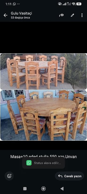 Masa+10 eded stulla 550 azn.Unvan novxani.(Gülü)