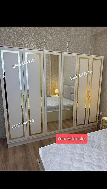 Düz dolab, Yataq otağı üçün, Paltar üçün, Açılan, Korpuslu, 6 qapı