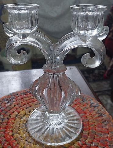 şam: Şüşə ikişamlı şamdan - Material: şəffaf tökmə şüşə - Dizayn: iki — 1