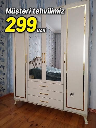 Ağ rəngdə zərif dizaynlı paltar dolabı. - 5 qapılı konstruksiya lalafo.az -da Ağ rəngdə zərif dizaynlı paltar dolabı. - 5 qapılı konstruksiya