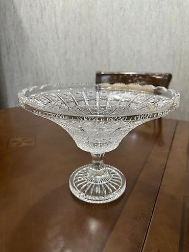 Şüşə/kristal ayaqlı meyvə və şirniyyat qabı - Material: qalın — 3