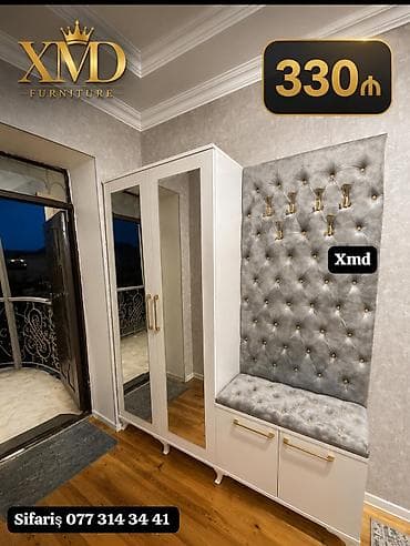 asm mebel: XMD Furniture dəhliz dolabı və oturacaqlı askılıq dəsti - Rəng: ağ — 1