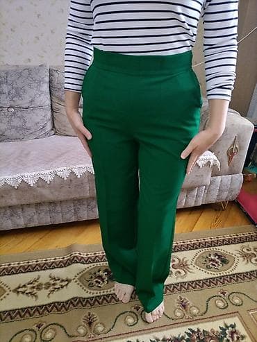 pol klassik şalvar: Qadın şalvarı – zümrüd yaşılı, düz kəsim - Model: yüksək belli — 2