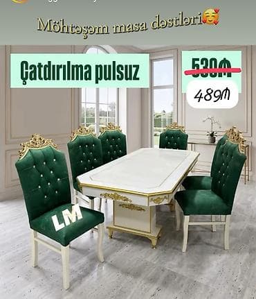 stol stul prokat: Masa–stul dəsti - Klassik üslubda 1 ədəd iri yemək masası və 6 ədəd — 6