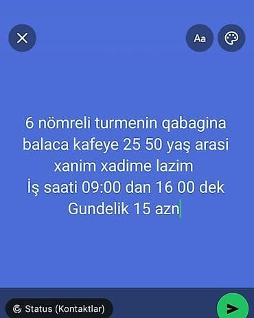 Xadimə tələb olunur, Gündəlik ödəniş, 30-45 yaş