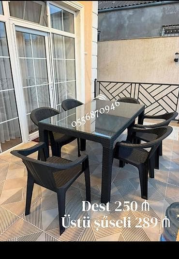 metbex mebeli: Yeni, Dördbucaq masa, 6 stul, Açılmayan, Stullar ilə, Həsir toxunuşlu, Türkiyə — 7