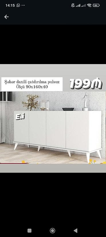 seyf dolab: Ağ rəngdə modern bufet/dolab - Ölçü: 90 x 160 x 40 sm (hündürlük x en — 1