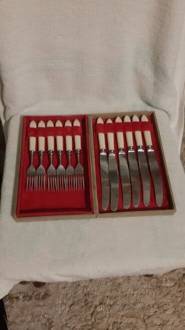 kəsim stolu: 12 parça bıçaq–çəngəl dəsti - Klassik dizayn: ağ saplı, paslanmayan — 4