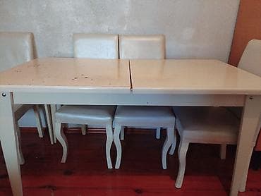 sade metbex mebelleri: Mətbəx üçün, İşlənmiş, Açılan, Dördbucaq masa, 4 stul — 1