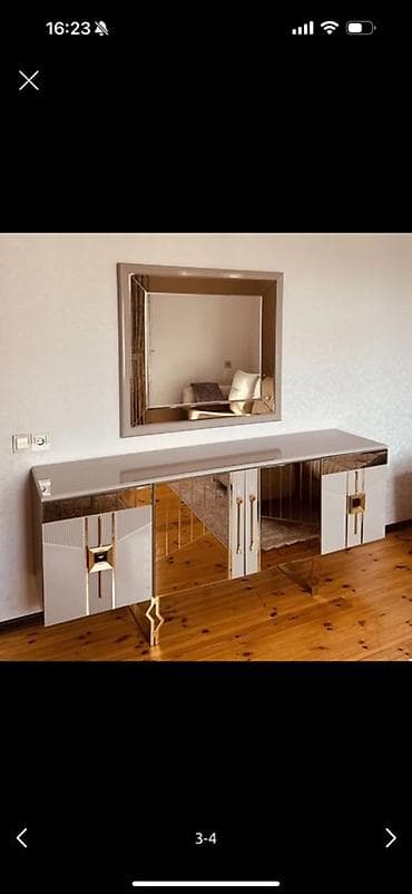 Qonaq otağı mebel dəsti - Yumşaq krem rəngli 3 oturacaqlı geniş