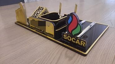 SOCAR loqolu masaüstü ofis dəsti Qara və qızılı rəng kombinində