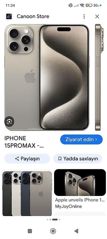 iphone 1164: IPhone 15 Pro Max, 256 GB, Natural Titanium, Simsiz şarj, Face ID — 1