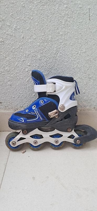 bas gitara: Uşaq üçün tənzimlənən inlayn konki (roller) - Rəng: mavi-ağ-qara - — 3