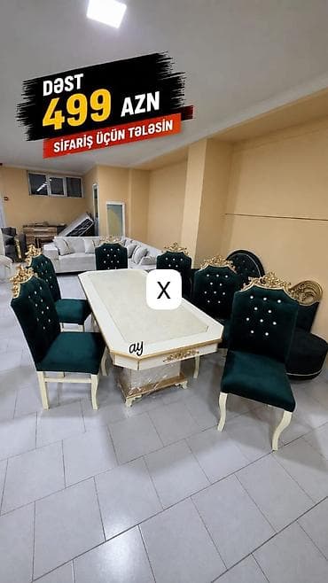 stul stol: Yemək otağı dəsti – 499 AZN - Komplekt: 1 süfrə masası + 6 stul - — 1