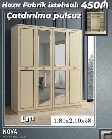 yeni mebel: _*dörd qappi dolab*_ _*fabri̇k i̇stehsali*_ qiymət : *450₼* ölçü — 1