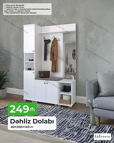 skafi: Dəhliz dolabı Qiymət: 249 ₼ Məhsul haqqında məlumat: - Ölçülər — 1
