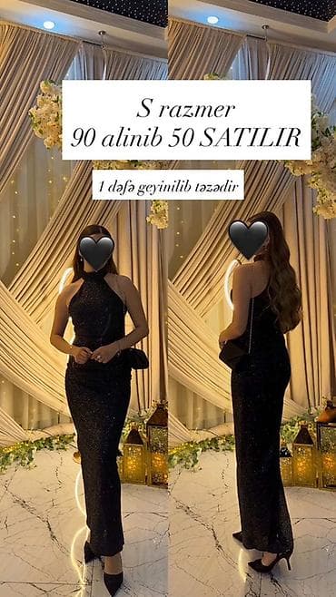 Qara, parıltılı gecə/libas - Ölçü: S - Model: Yüksək yaxalı, qolssuz