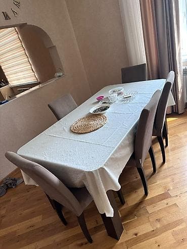 stol sul: Qonaq otağı üçün, İşlənmiş, Açılan, Dördbucaq masa, 6 stul — 1