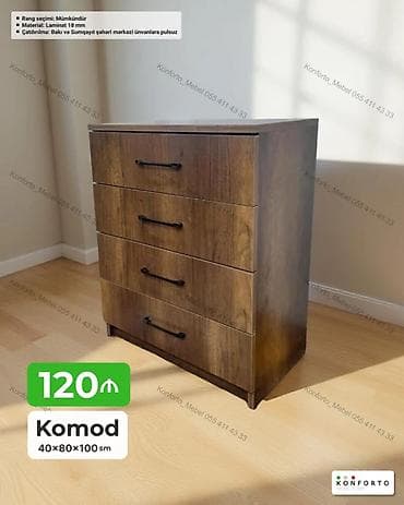 Komod – 40×80×100 sm - 4 geniş çekmece, rahat tutacaqlar - Material — 1