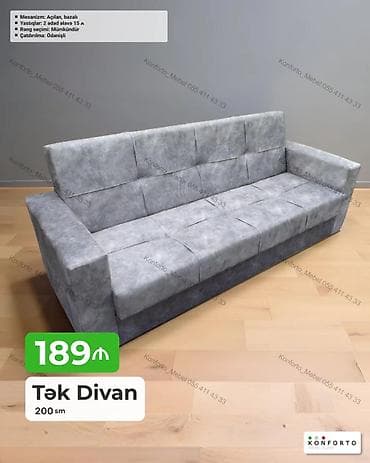 Tək divan – 200 sm - Mexanizm: Açılan, bazalı (yataq funksiyası və
