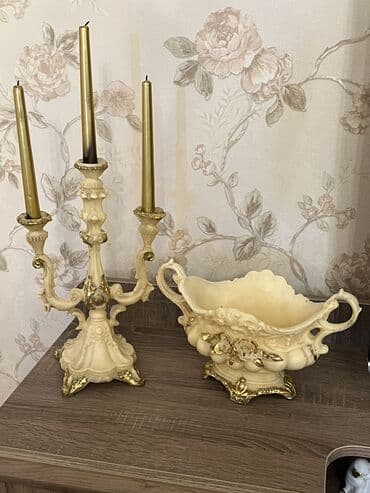 şam qabı: Fil sümüyündən şamdan və kanfet qabi dəst 500 manat heckimin evində — 1