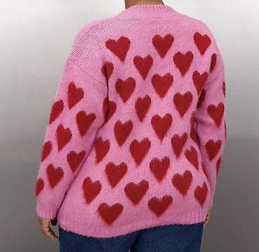 jordan jaket: Qadın kardiqanı – ürək naxışlı - Rəng: çəhrayı fon üzərində qırmızı — 4