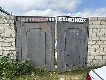 Dəmir Həyət darvazası, Yana açılan, Mexaniki, Qapı ilə, rəng - Boz