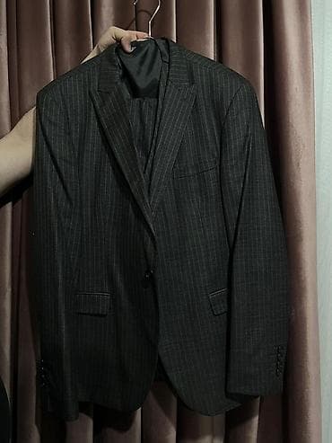 baggy şalvarlar: Kişi kostyumu – qrafit rəngli, incə şaquli zolaqlı (pinstripe) — 2