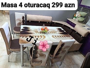 şuşə stollar: Mətbəx üçün şık masa–stul dəsti. Xüsusiyyətlər: - 1 masa + 4 oturacaq — 1