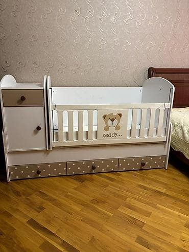 transformer çarpayı: Uşaq beşiyi – modul tipli “teddy” dizaynı - Rəng: ağ və bej — 3