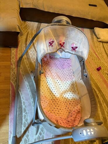 uşaq eşyaları: Elektrikli beşik-swing - Yumşaq bej/parça gövdə və möhkəm metal — 3