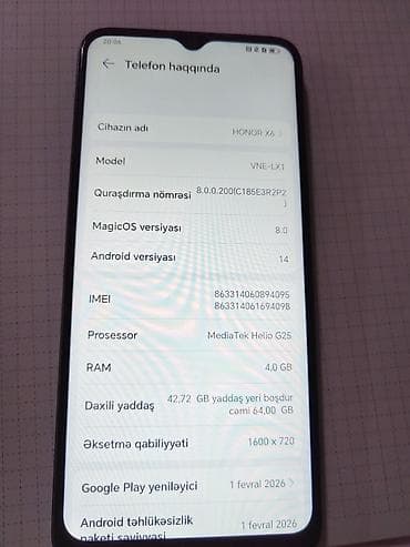 honor 8xa qiymeti: Honor X6, 64 GB, rəng - Mavi, İki sim kartlı — 3