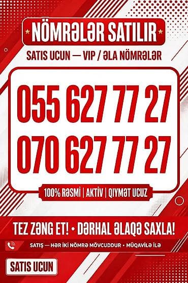 nomre satilir: VIP/əla mobil nömrələr satılır Təklif: - 055 627 77 27 - 070 627 77 — 2
