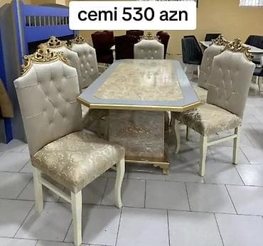 stol ev ucun: Qonaq otağı üçün, Yeni, Açılmayan, Dördbucaq masa, 6 stul — 1
