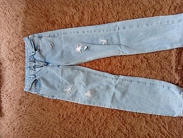 cins donlar: Açıq mavi rəngdə cins şalvar - Model: straight/relaxed fit, yüksək — 1